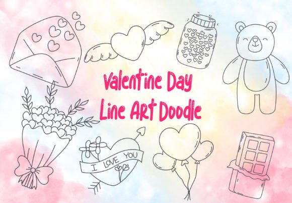 Download Valentine Line Art Doodle Vol.1 - Valentine line art Collection