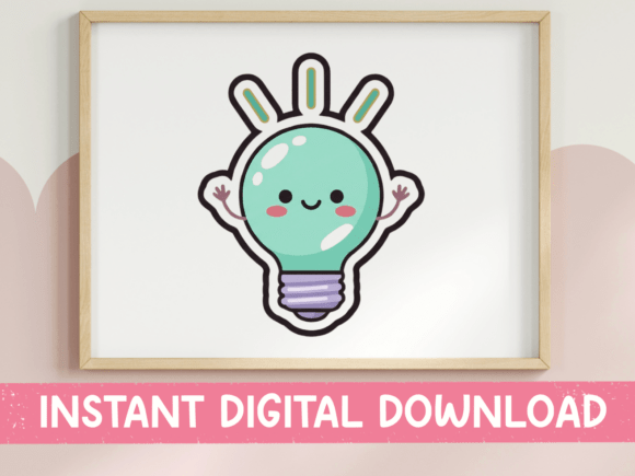 Download Kawaii Light Bulb Happy Idea Sticker - Premium Resources