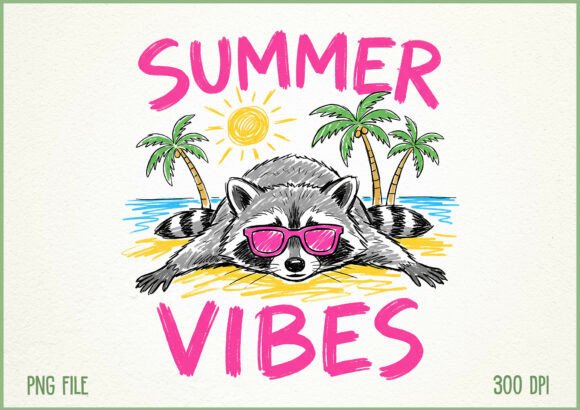 Download Summer Vibes Raccoon Beach Vacation PNG - Vacation Collection