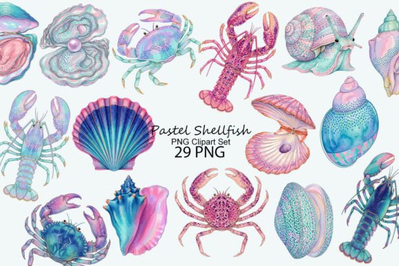 Download Pastel Shellfish PNG Clipart Set - Shell Collection