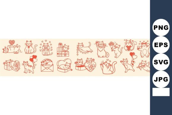 Download Playful Cats Valentine Line Art - Valentine line art Collection
