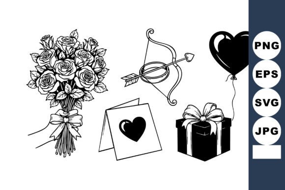 Download Monochrome Valentine Line Art Set - Valentine line art Collection