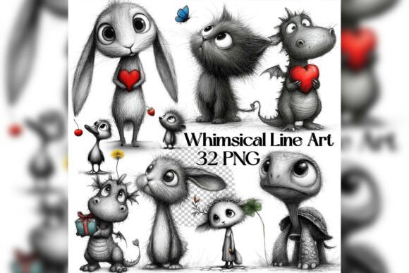 Download Whimsical Valentine Line Art Clipart - Valentine line art Collection