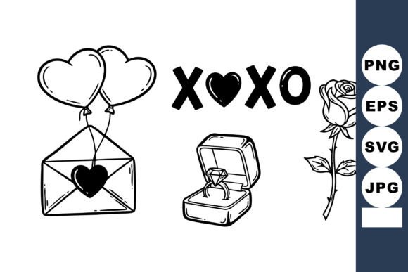 Download Valentine Line Art Clipart Set - Valentine line art Collection