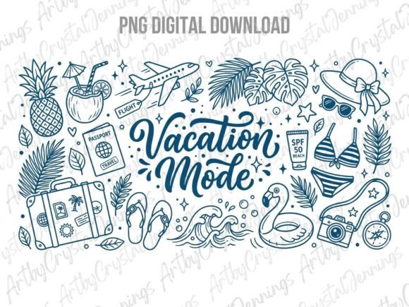 Download Vacation Mode Summer Travel Doodle PNG - Vacation Collection