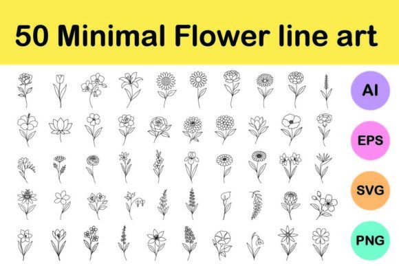 Download 50 Minimal Flower Line Art - Minimal Collection