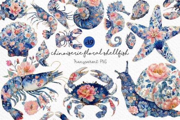 Download Chinoiserie Floral Shellfish Clipart - Shell Collection